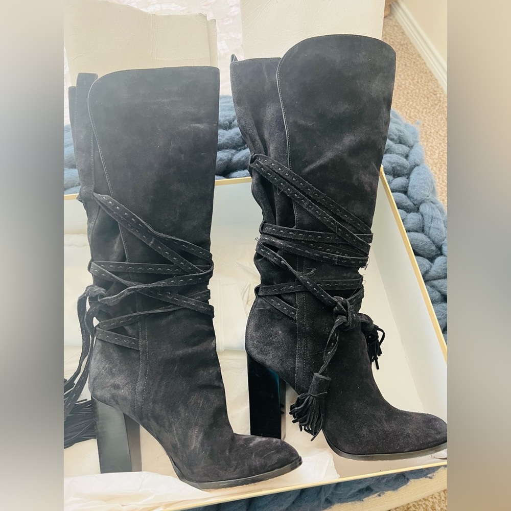Michael Kors Jessa Black Suede Kneehigh Boots.